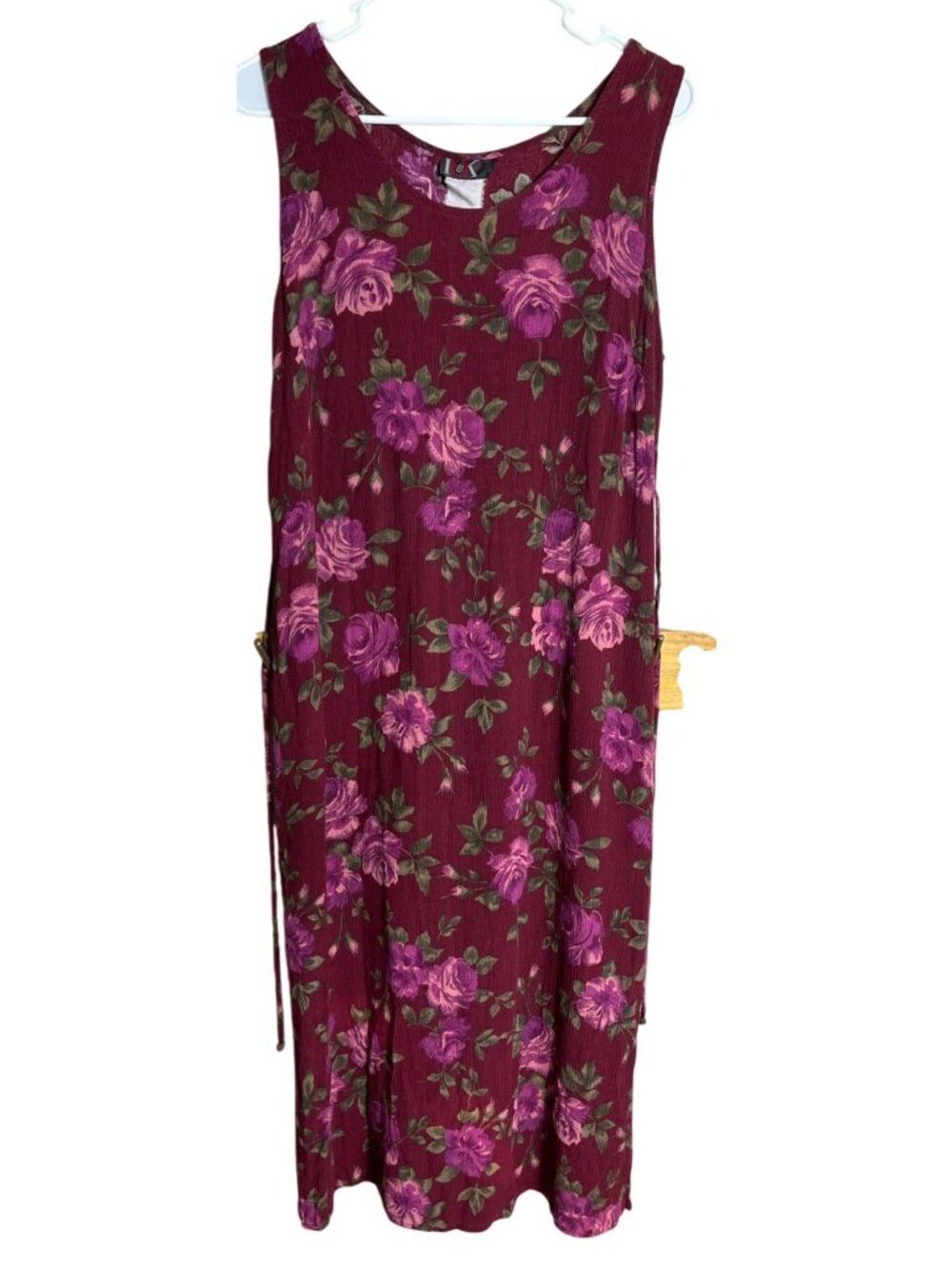 90s Grunge Midi Dress Burgundy Floral Cottagecore Shift Fall Jumper Wom M
